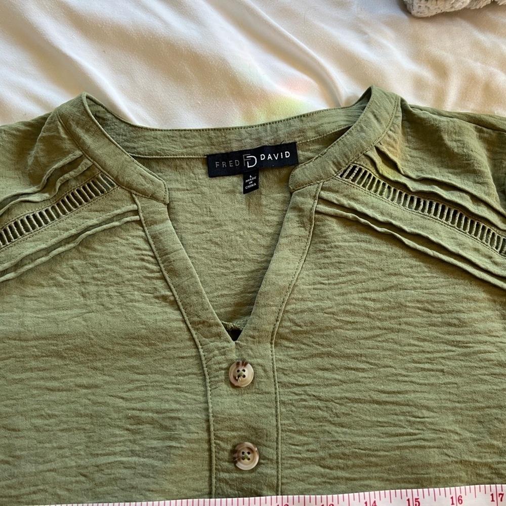Olive Green Button-Down Blouse - Picture 5 of 13